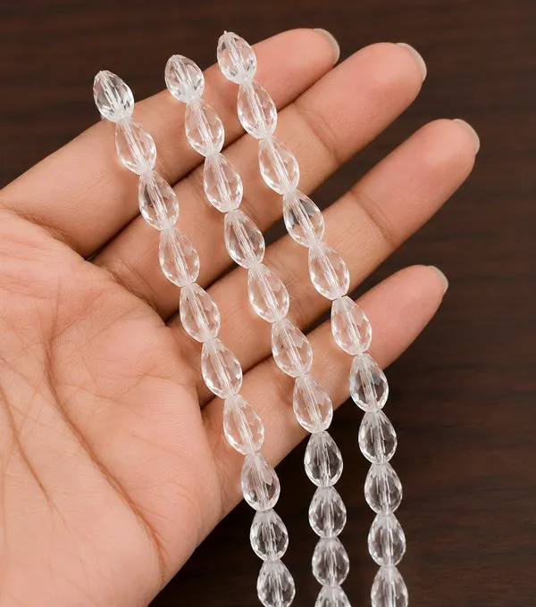 Crystal_White_Drop_Glass_Teardrop_Beads_|_8x11mm_|_3_strands_x_45+_beads_each_(Total_135+_beads)