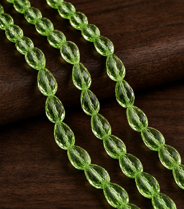 PeridotGreen_Drop_Glass_Teardrop_Beads_|_8x11mm_|_3_strands_x_45+_beads_each_(Total_135+_beads)