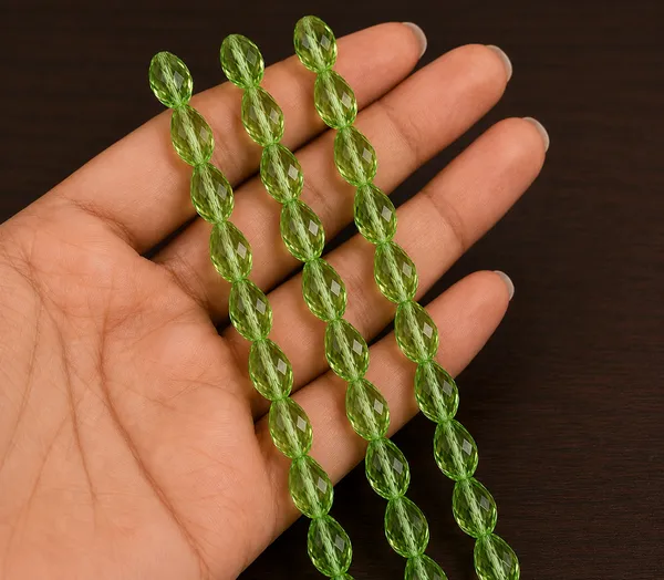 PeridotGreen_Drop_Glass_Teardrop_Beads_|_8x11mm_|_3_strands_x_45+_beads_each_(Total_135+_beads)