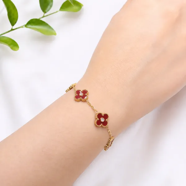 Blood_Light_|_Maroon_Clover_Enamel_Gold_Plated_Bracelet_|_1_Piece