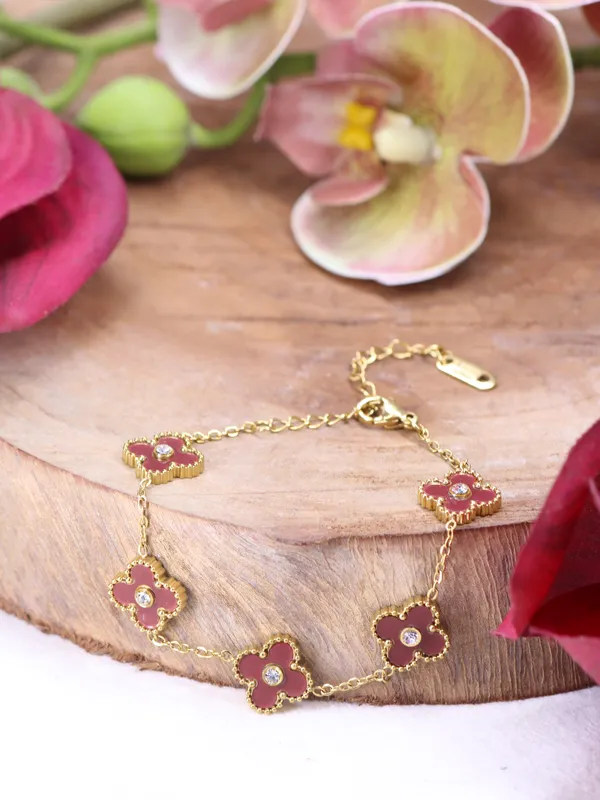 Blood_Light_|_Maroon_Clover_Enamel_Gold_Plated_Bracelet_|_1_Piece