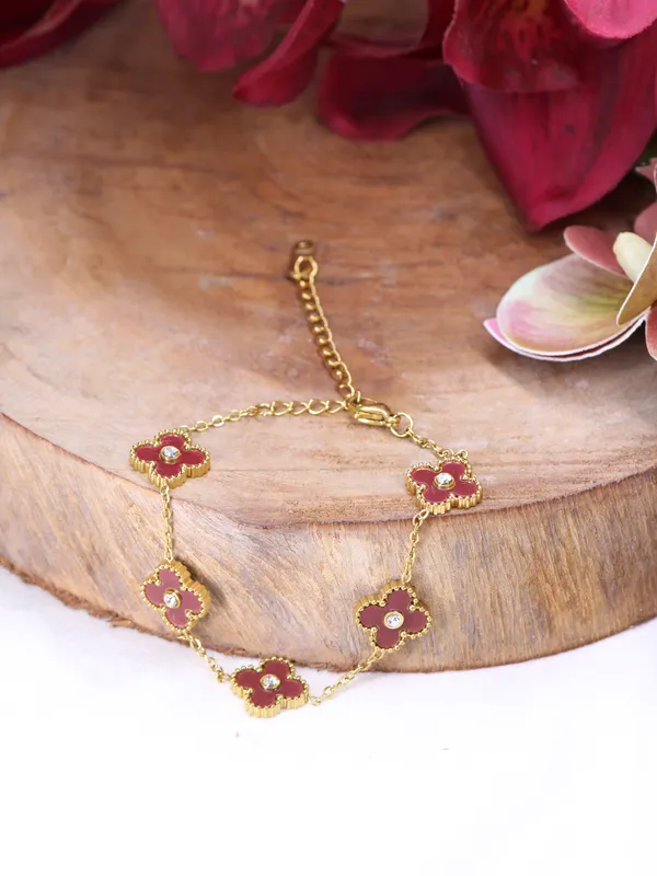 Blood_Light_|_Maroon_Clover_Enamel_Gold_Plated_Bracelet_|_1_Piece