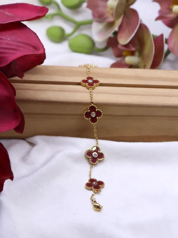 Blood_Light_|_Maroon_Clover_Enamel_Gold_Plated_Bracelet_|_1_Piece