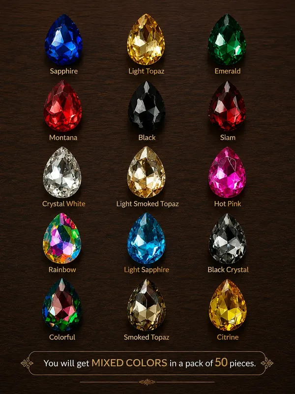 Mix_Colours_Teardrop_Glass_Rhinestone_Stones_|_6x10mm_|_10x14mm_|_13x18mm_|_50_Pieces