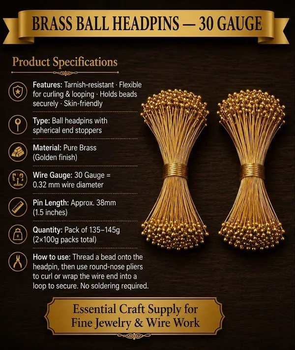 Brass_Ball_Headpins_|_30_Gauge_(0.32mm)_|_Pack_of_135-145_grams