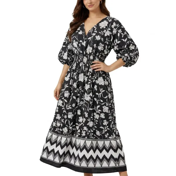 Women_Black_And_White_Floral_Maxi_Dress_With_Puff_Sleeves