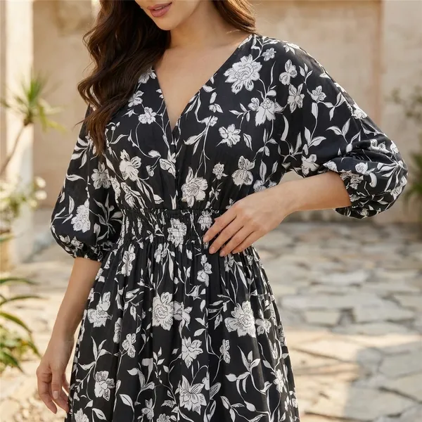 Women_Black_And_White_Floral_Maxi_Dress_With_Puff_Sleeves