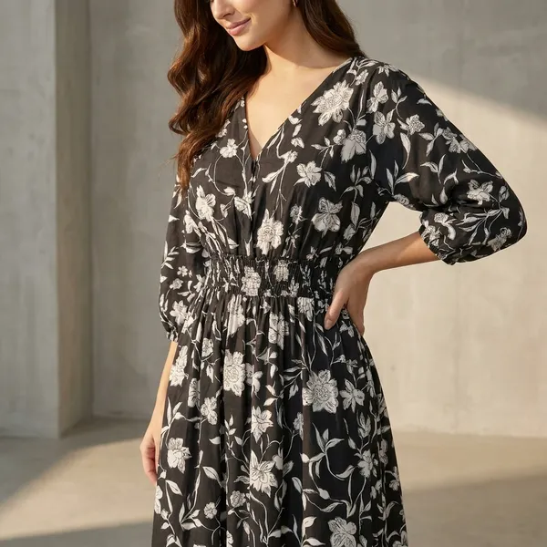 Women_Black_And_White_Floral_Maxi_Dress_With_Puff_Sleeves
