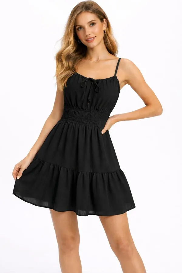 Women_Black_Spaghetti_Strap_Mini_Dress_With_Ruffle_Hem