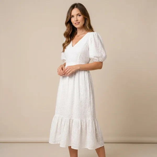 Women_White_Eyelet_Lace_Midi_Dress_With_Puff_Sleeves