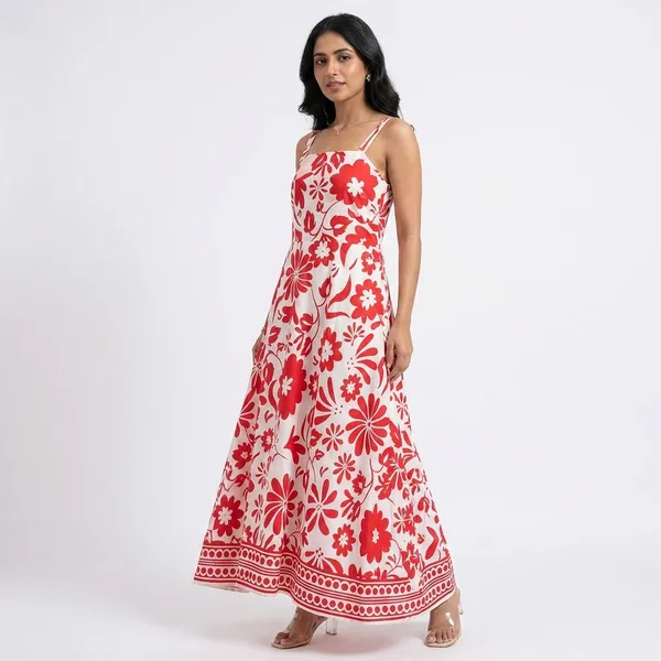 Red_And_White_Floral_Print_Sleeveless_Maxi_Dress