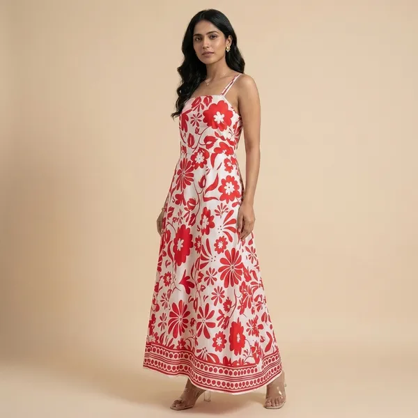 Red_And_White_Floral_Print_Sleeveless_Maxi_Dress