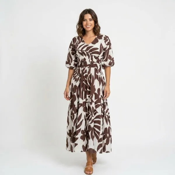 Women_Brown_And_White_Leaf_Print_Maxi_Dress