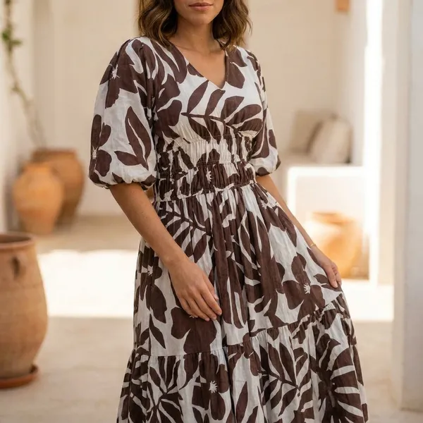 Women_Brown_And_White_Leaf_Print_Maxi_Dress