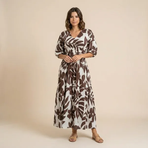 Women_Brown_And_White_Leaf_Print_Maxi_Dress