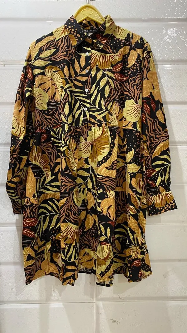 Multicolor_Floral_Print_Long_Sleeve_Dress_With_Collar