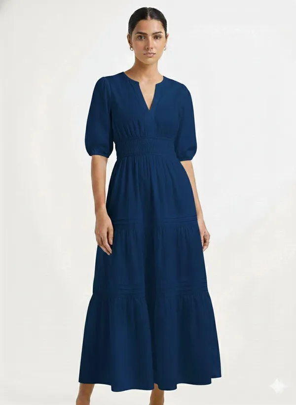 Navy_Blue_Tiered_Maxi_Dress_With_Smocked_Waist_And_Puff_Sleeves