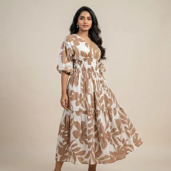 Women_Floral_Print_Maxi_Dress_With_Flared_Sleeves_And_Gathered_Waist