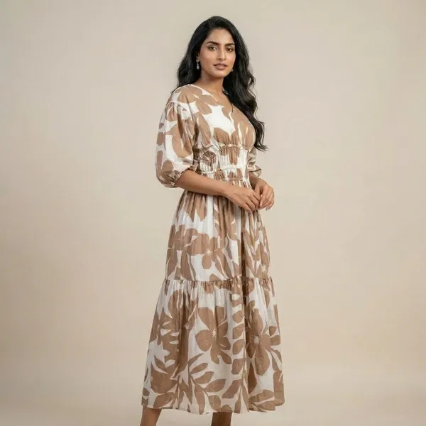 Women_Floral_Print_Maxi_Dress_With_Flared_Sleeves_And_Gathered_Waist