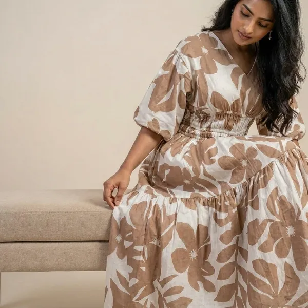Women_Floral_Print_Maxi_Dress_With_Flared_Sleeves_And_Gathered_Waist