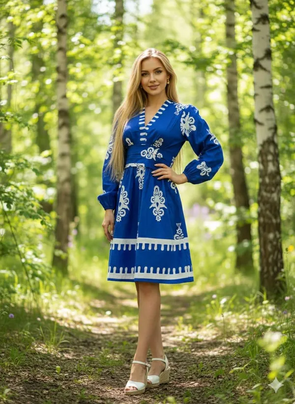 Blue_And_White_Embroidered_Floral_Dress_With_Long_Sleeves
