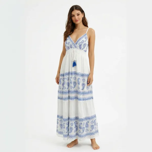Women_White_And_Blue_Paisley_Print_Maxi_Dress_With_Tassel_Detail