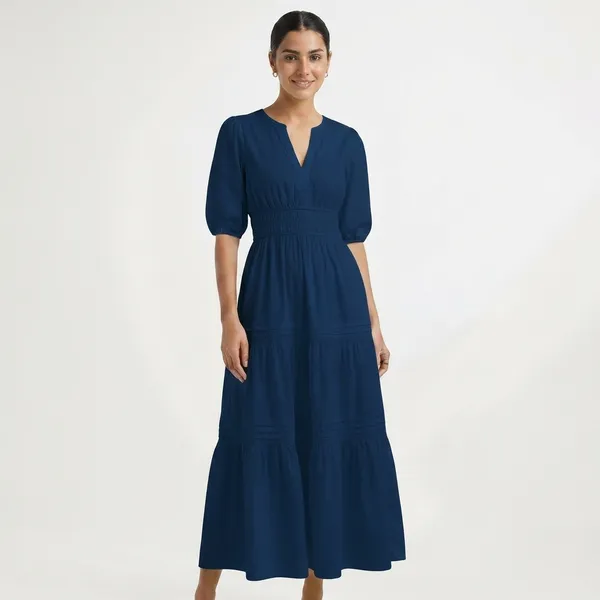 Navy_Blue_Tiered_Maxi_Dress_With_Smocked_Waist_And_Puff_Sleeves