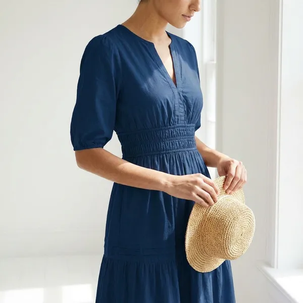 Navy_Blue_Tiered_Maxi_Dress_With_Smocked_Waist_And_Puff_Sleeves