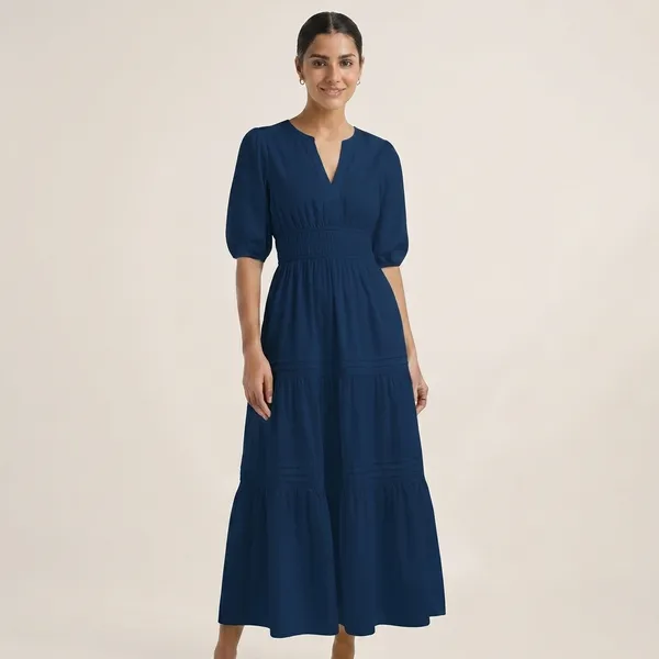 Navy_Blue_Tiered_Maxi_Dress_With_Smocked_Waist_And_Puff_Sleeves