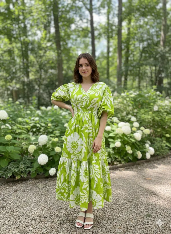 Vibrant_Green_Floral_Print_Maxi_Dress_With_Puffed_Sleeves