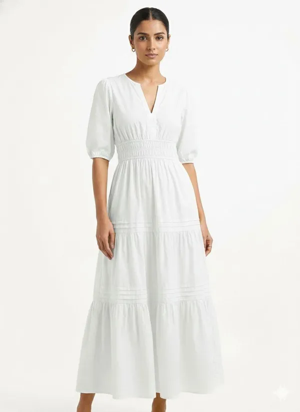 Elegant_White_Smocked_Waist_Maxi_Dress_With_Puff_Sleeves