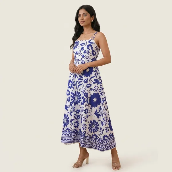 Blue_And_White_Floral_Print_Sleeveless_Maxi_Dress