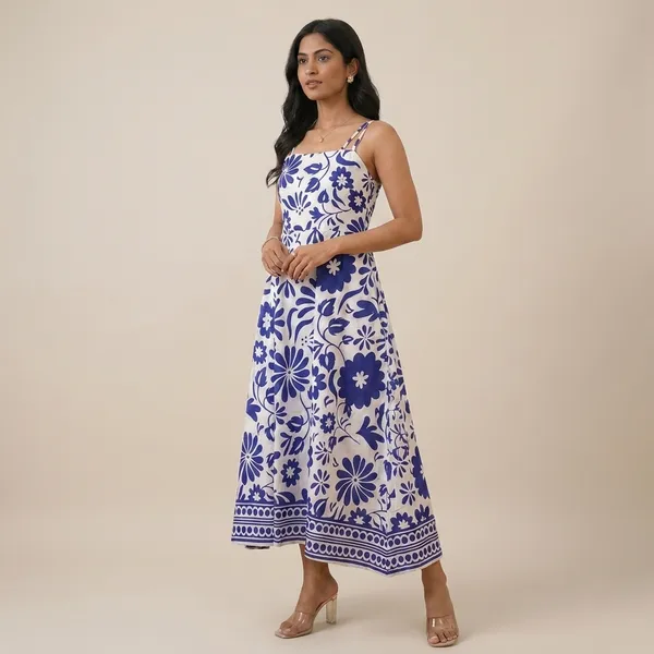 Blue_And_White_Floral_Print_Sleeveless_Maxi_Dress