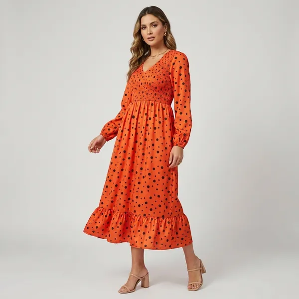 Orange_Polka_Dot_Smocked_Dress_With_Long_Sleeves