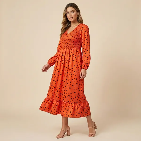 Orange_Polka_Dot_Smocked_Dress_With_Long_Sleeves