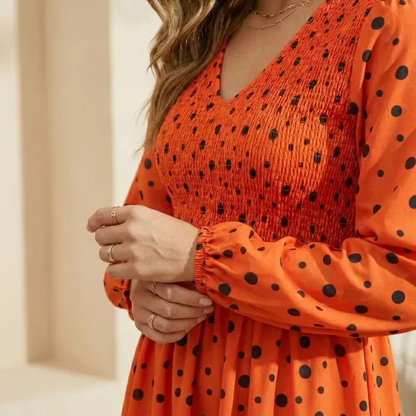 Orange_Polka_Dot_Smocked_Dress_With_Long_Sleeves