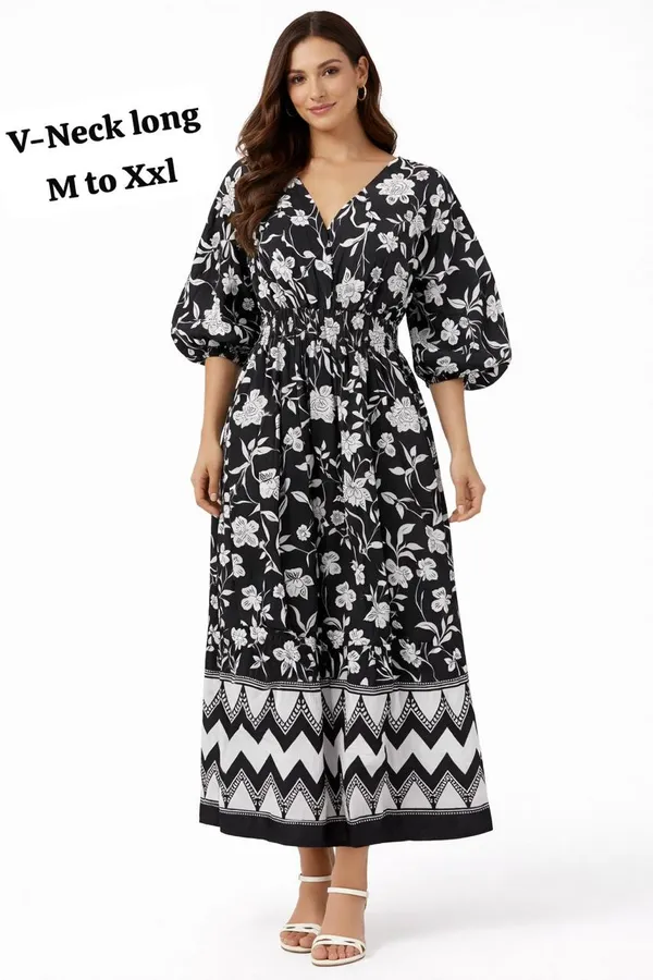 Women_Black_And_White_Floral_Maxi_Dress_With_Puff_Sleeves