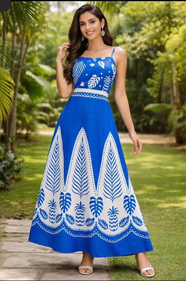 Blue_And_White_Floral_Print_Maxi_Dress_For_Women