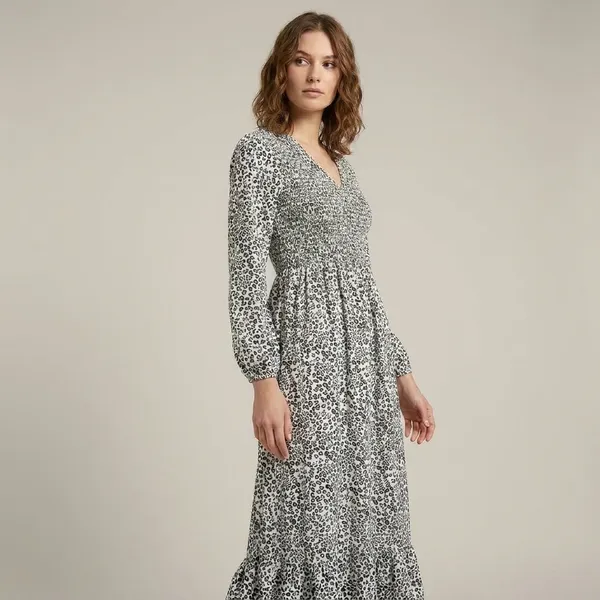 Women_Black_And_White_Leopard_Print_Long_Maxi_Dress_With_Smocked_Bodice_And_Full_Sleeves