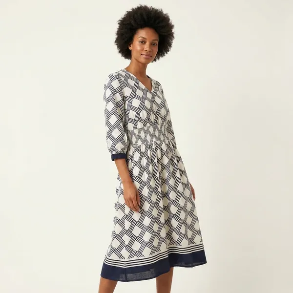 Multicolor_Geometric_Print_Dress_With_Three_Fourth_Sleeves