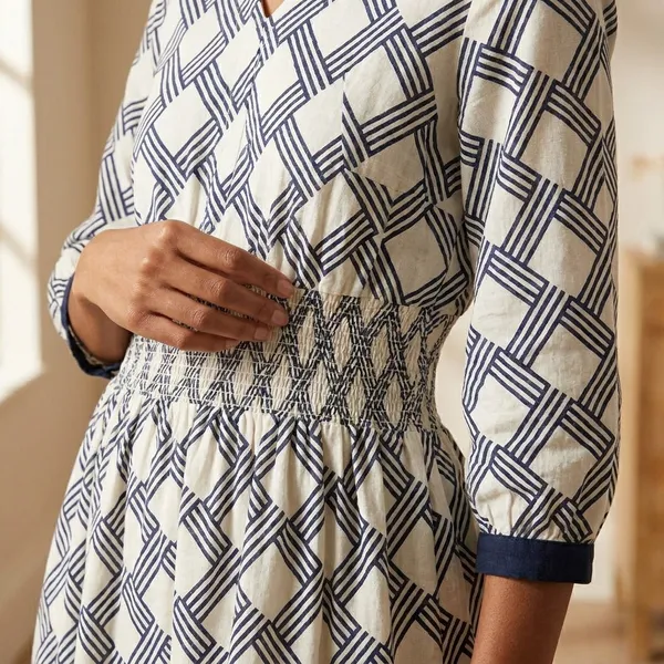 Multicolor_Geometric_Print_Dress_With_Three_Fourth_Sleeves