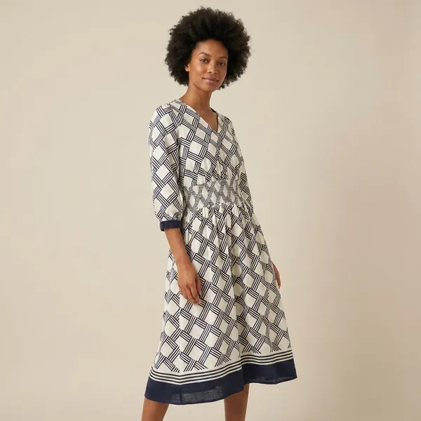 Multicolor_Geometric_Print_Dress_With_Three_Fourth_Sleeves