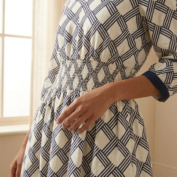 Multicolor_Geometric_Print_Dress_With_Three_Fourth_Sleeves