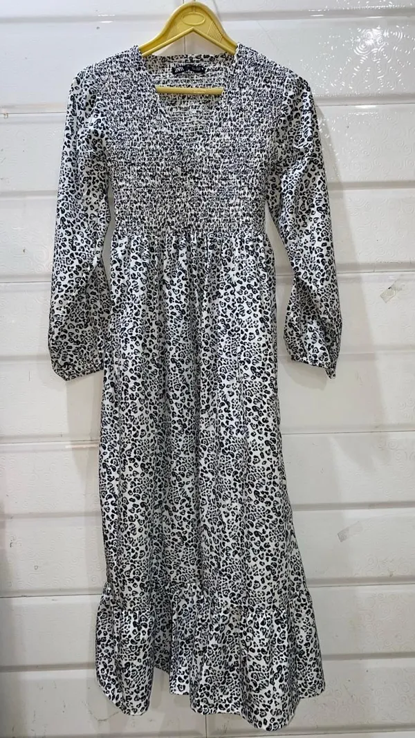 Women_Black_And_White_Leopard_Print_Long_Maxi_Dress_With_Smocked_Bodice_And_Full_Sleeves