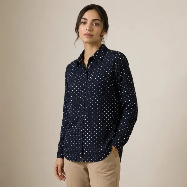 Women_Navy_Blue_Polka_Dot_Full_Sleeve_Shirt
