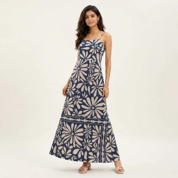 Women_Navy_Blue_And_White_Floral_Print_Maxi_Dress_With_Spaghetti_Straps