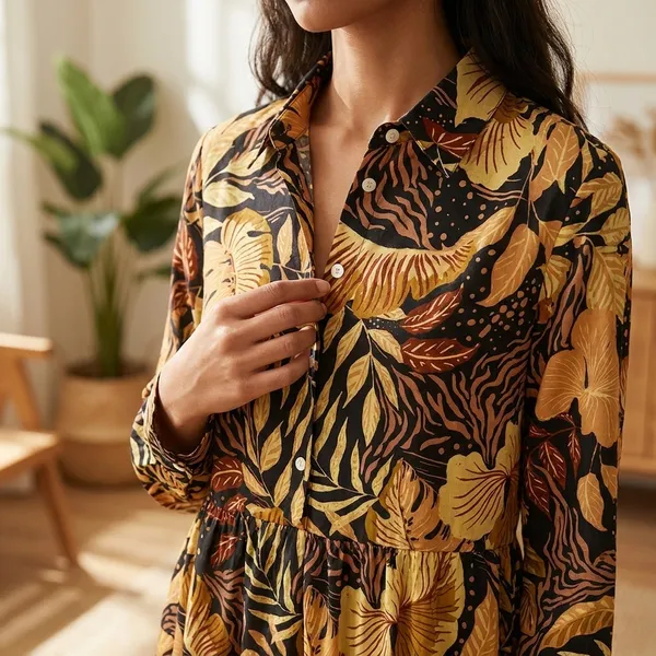 Multicolor_Floral_Print_Long_Sleeve_Dress_With_Collar
