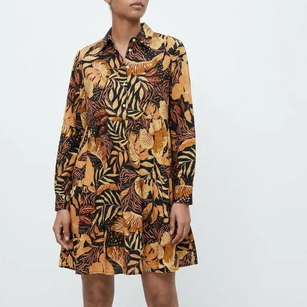 Multicolor_Floral_Print_Long_Sleeve_Dress_With_Collar