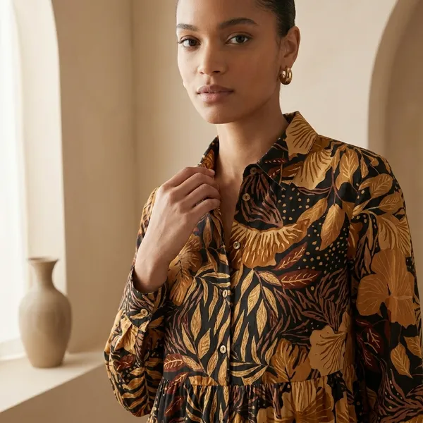 Multicolor_Floral_Print_Long_Sleeve_Dress_With_Collar