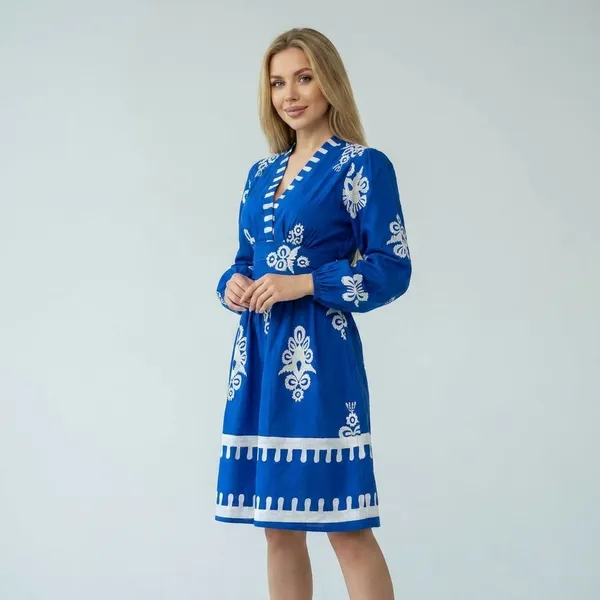 Blue_And_White_Embroidered_Floral_Dress_With_Long_Sleeves